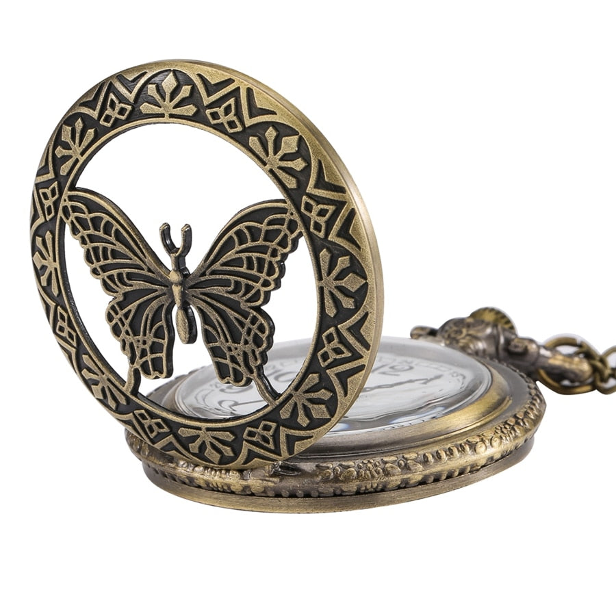 Antique 3D Butterfly Hollow Case Design Quartz Pocket Watch