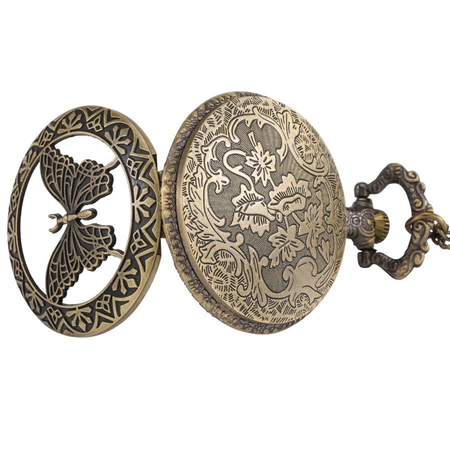 Antique 3D Butterfly Hollow Case Design Quartz Pocket Watch