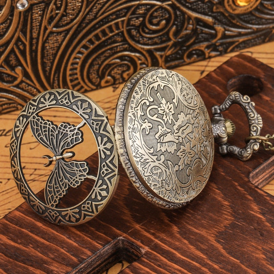 Antique 3D Butterfly Hollow Case Design Quartz Pocket Watch
