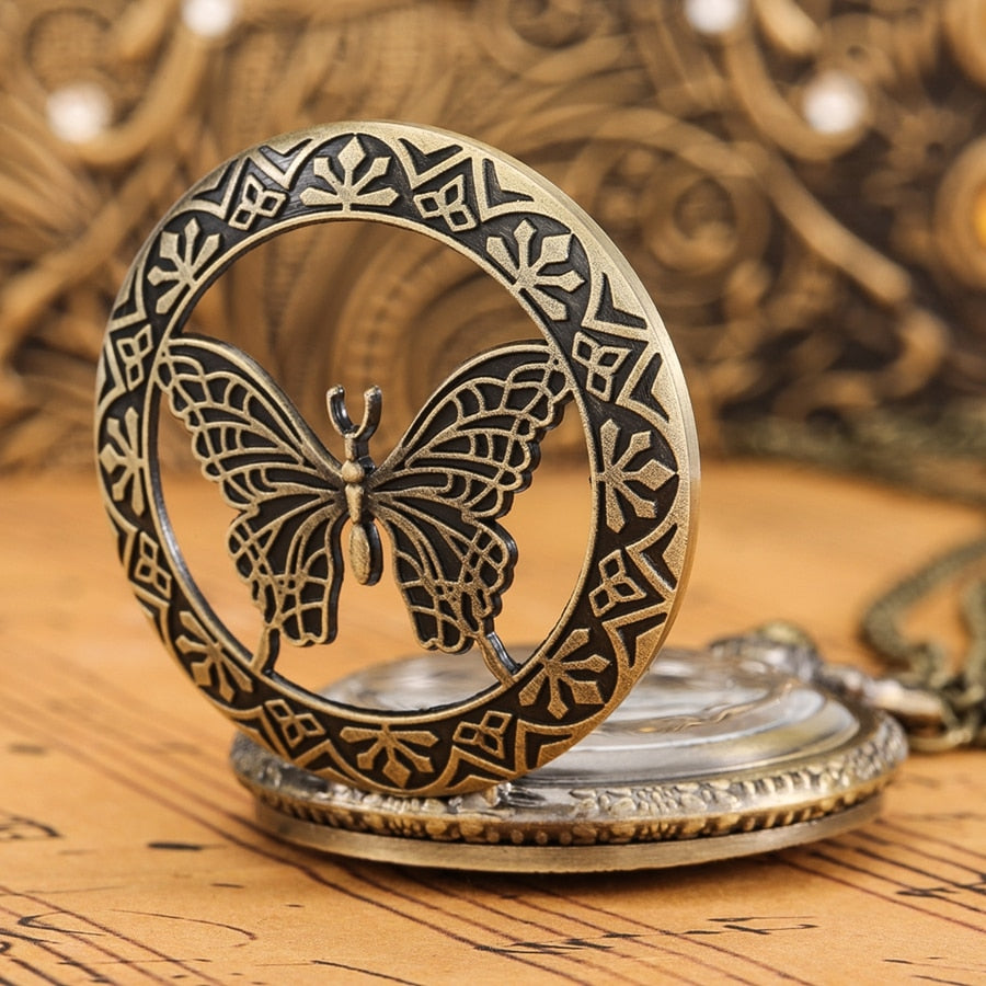 Antique 3D Butterfly Hollow Case Design Quartz Pocket Watch