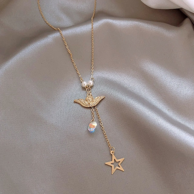 Korean Personality Simple Rhinestones Unicorn Pendant Necklace