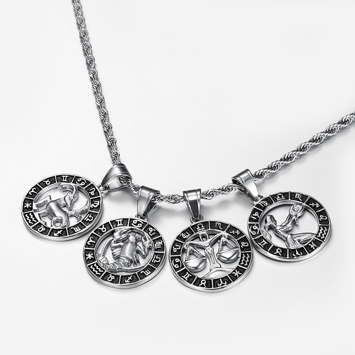Silver Color 12 Constellation Zodiac Pendant Necklace