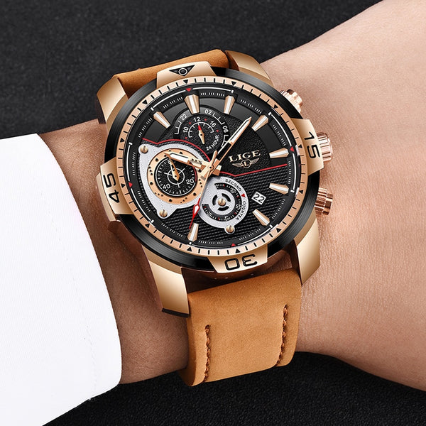 Reloj deportivo informal de cuarzo de cuero para hombre, resistente al agua