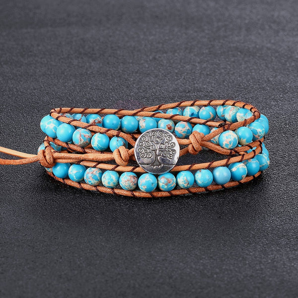 Pulsera vintage de piedra emperador de 6 mm con dos vueltas