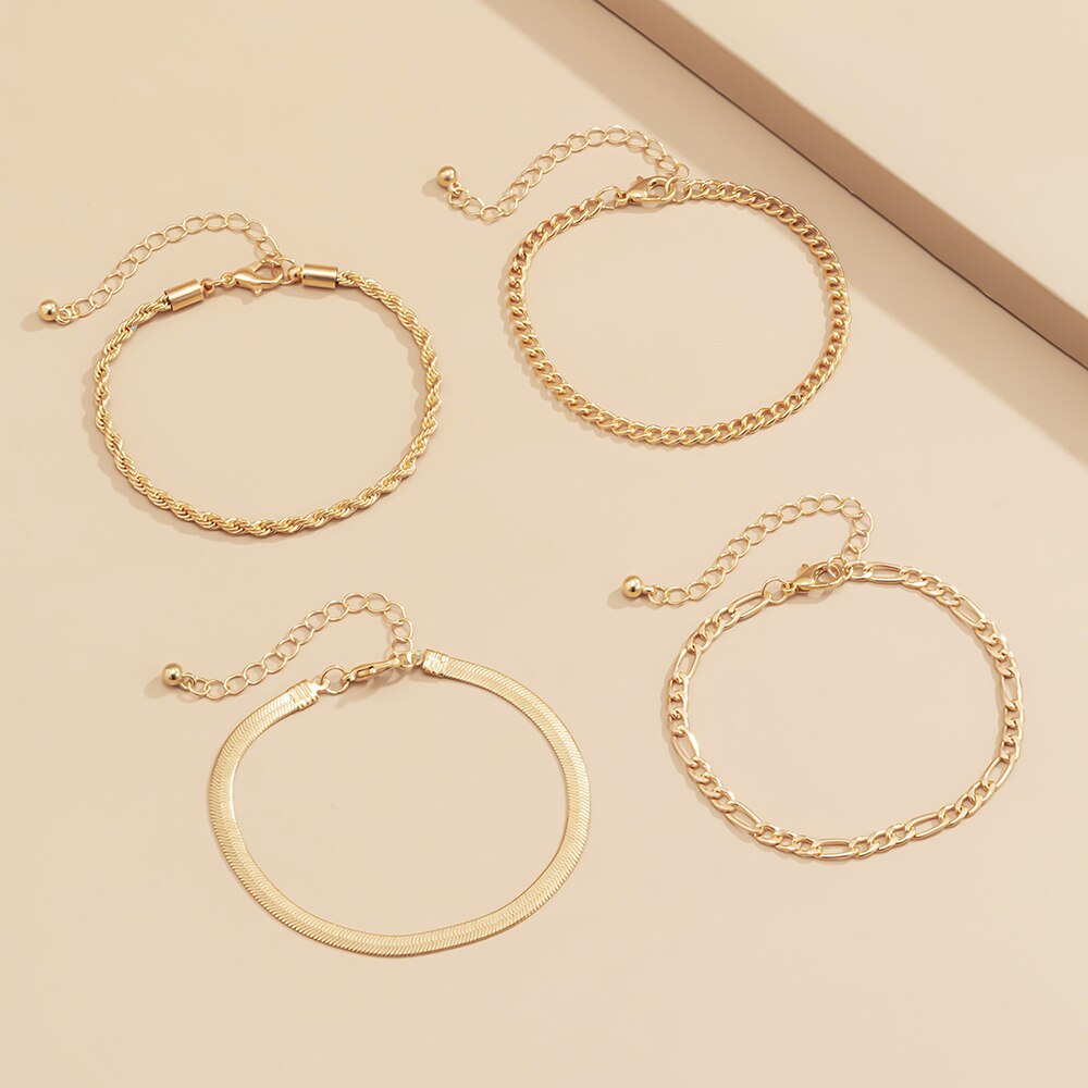 Girls Fashion Gold Color Rope Chain Herringbone Link Bracelet
