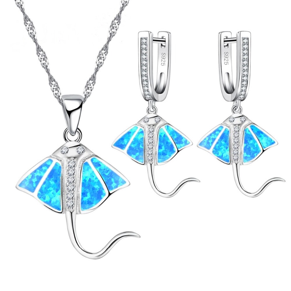 New Fashion Fish Shape White Opal  Necklace Earring Jewelry Sets