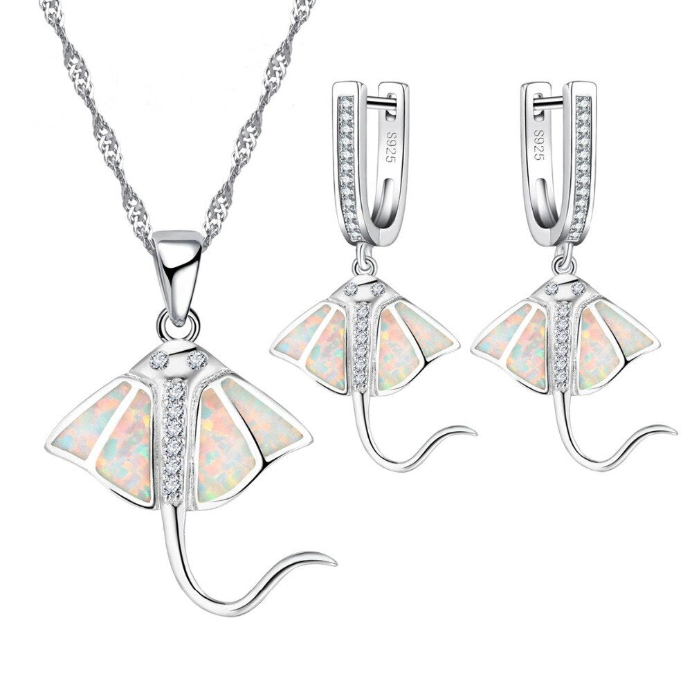 New Fashion Fish Shape White Opal  Necklace Earring Jewelry Sets