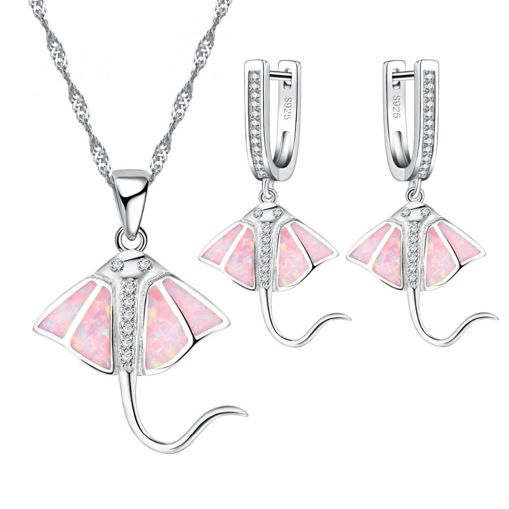 New Fashion Fish Shape White Opal  Necklace Earring Jewelry Sets