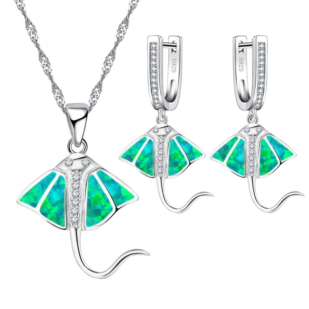 New Fashion Fish Shape White Opal  Necklace Earring Jewelry Sets