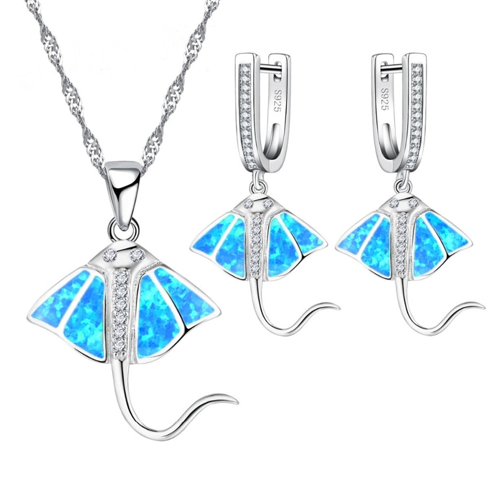 New Fashion Fish Shape White Opal  Necklace Earring Jewelry Sets