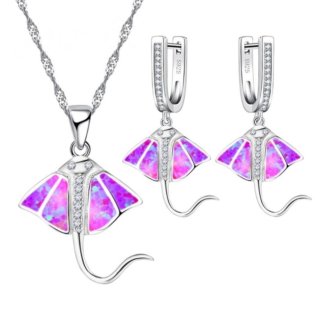 New Fashion Fish Shape White Opal  Necklace Earring Jewelry Sets