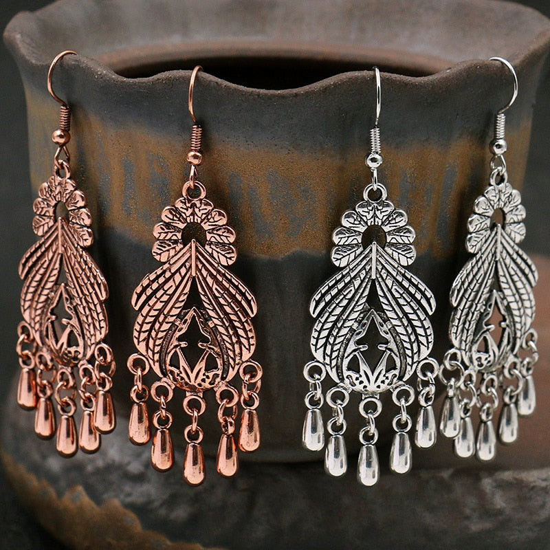 Women Alloy Crystal Ethnic Beads Boho Flower Earrings