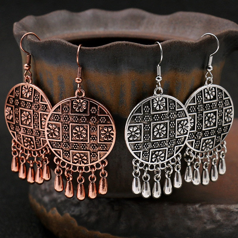 Women Alloy Crystal Ethnic Beads Boho Flower Earrings