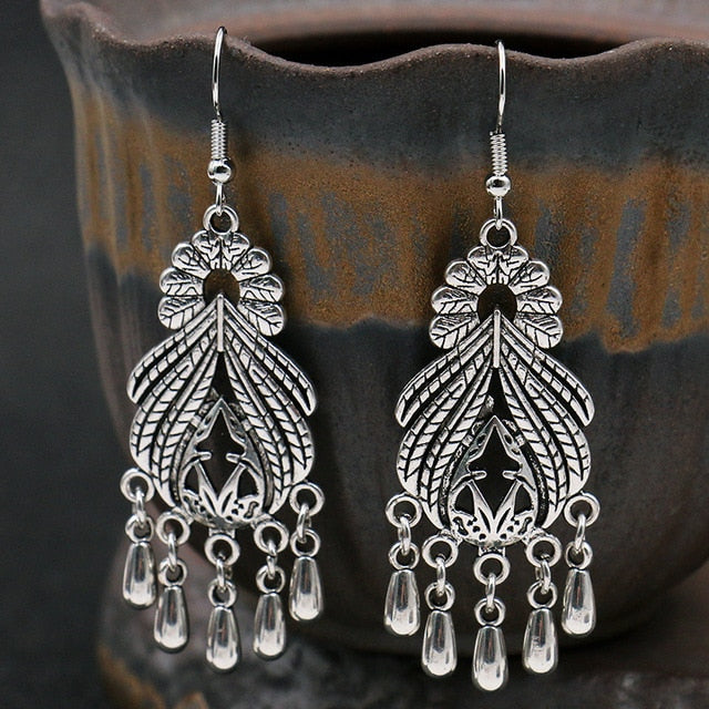 Women Alloy Crystal Ethnic Beads Boho Flower Earrings
