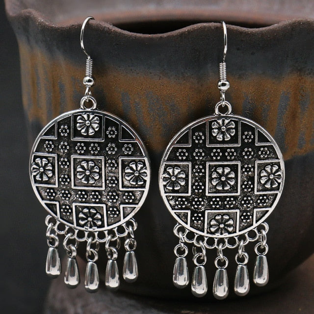 Women Alloy Crystal Ethnic Beads Boho Flower Earrings