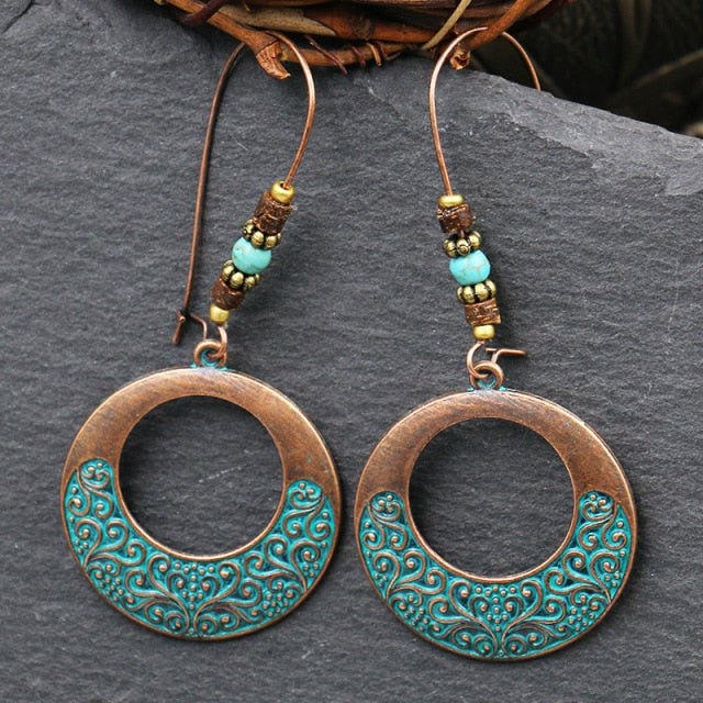 Women Alloy Crystal Ethnic Beads Boho Flower Earrings