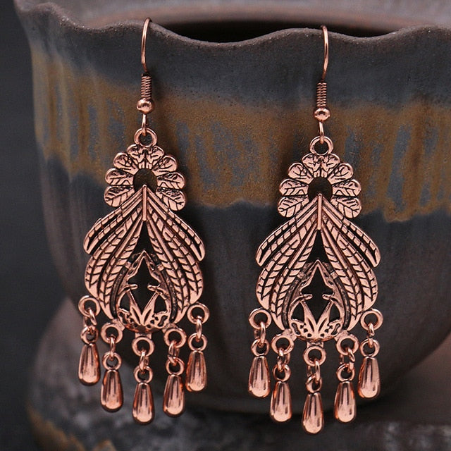 Women Alloy Crystal Ethnic Beads Boho Flower Earrings