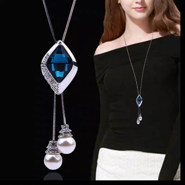 Long Paragraph Sweater Chain  Decorative Crystal Necklace Pendant