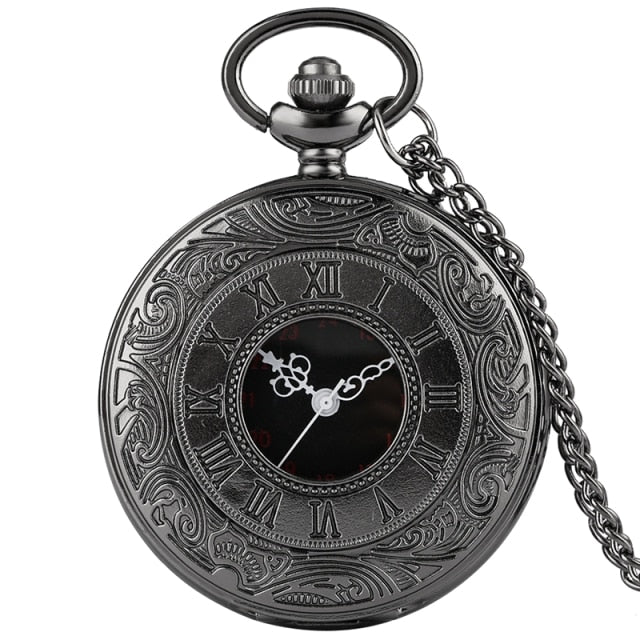 Vintage Bronze Roman Number Necklace Quartz Pocket Watch