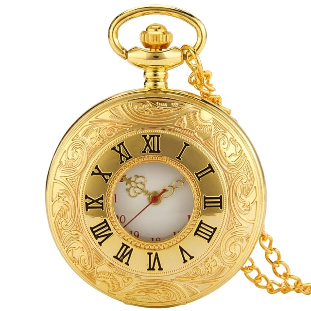 Vintage Bronze Roman Number Necklace Quartz Pocket Watch