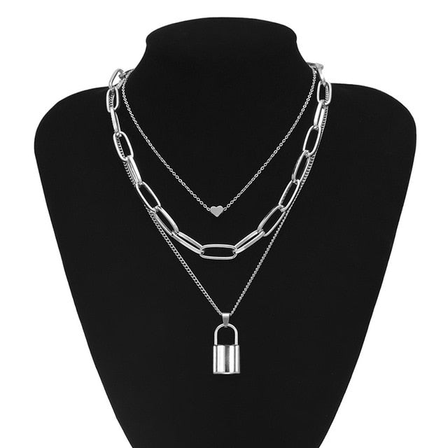 Cute Simple Chain Link Lock Necklace Pendant