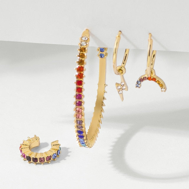 Gold Small Hoop Earrings Cherry Rhinestone Earrings