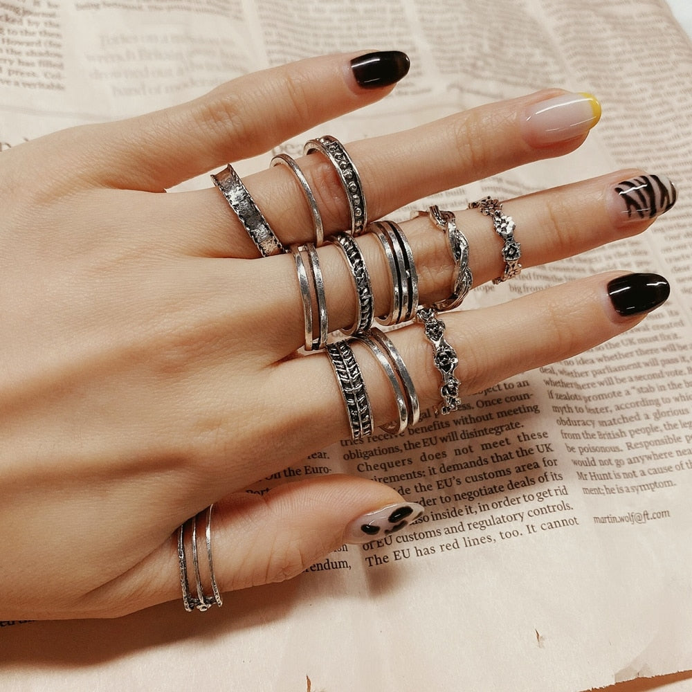 Bohemian Rings Crystal Rhinestone Drops Geometry Middle Ages Ring Set