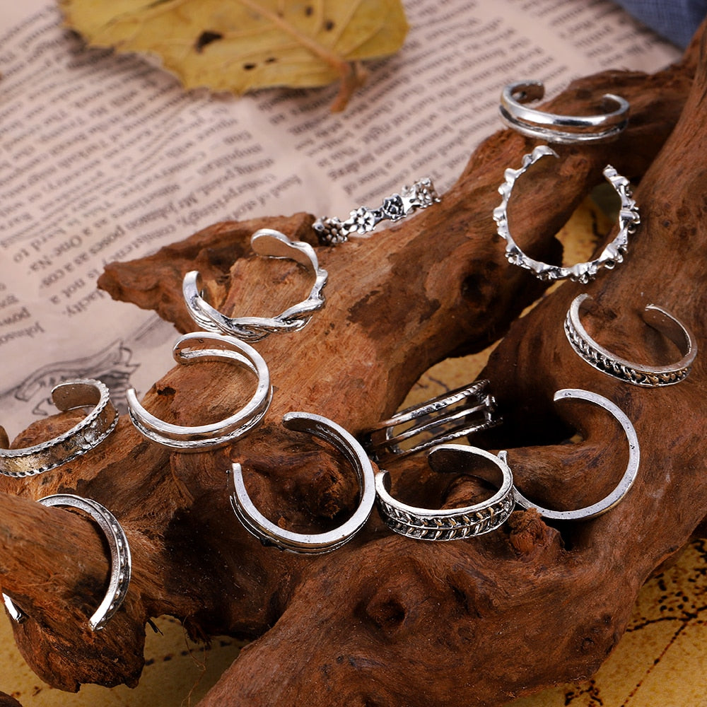 Bohemian Rings Crystal Rhinestone Drops Geometry Middle Ages Ring Set