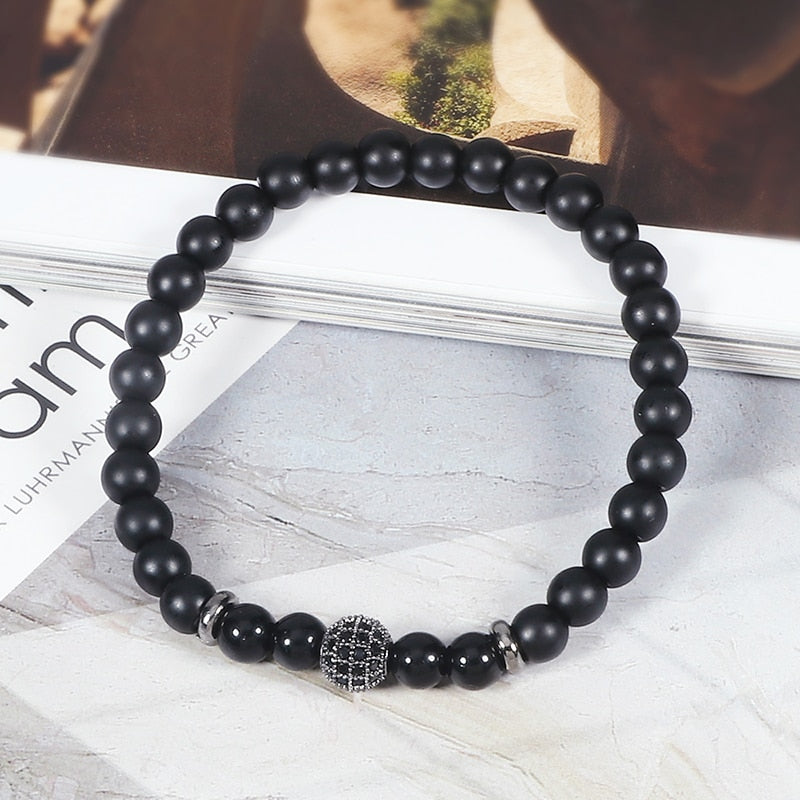 Crown Ball Hematite Cross Natural Stone Black Onyx Bracelets