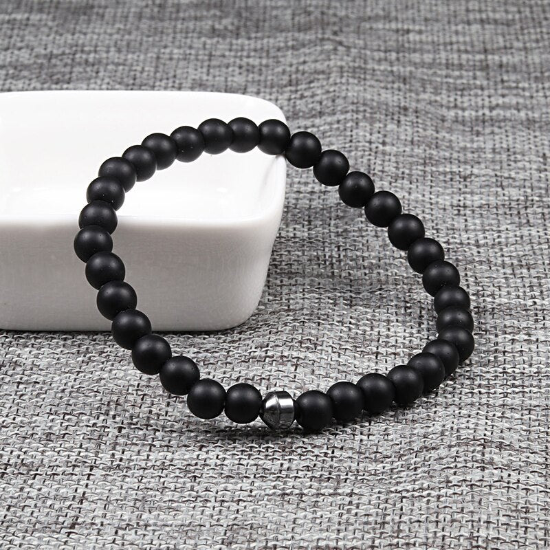 Crown Ball Hematite Cross Natural Stone Black Onyx Bracelets