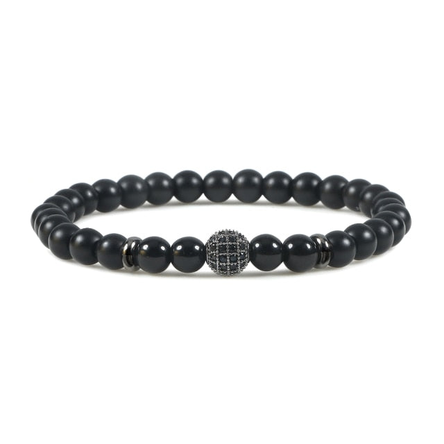 Crown Ball Hematite Cross Natural Stone Black Onyx Bracelets