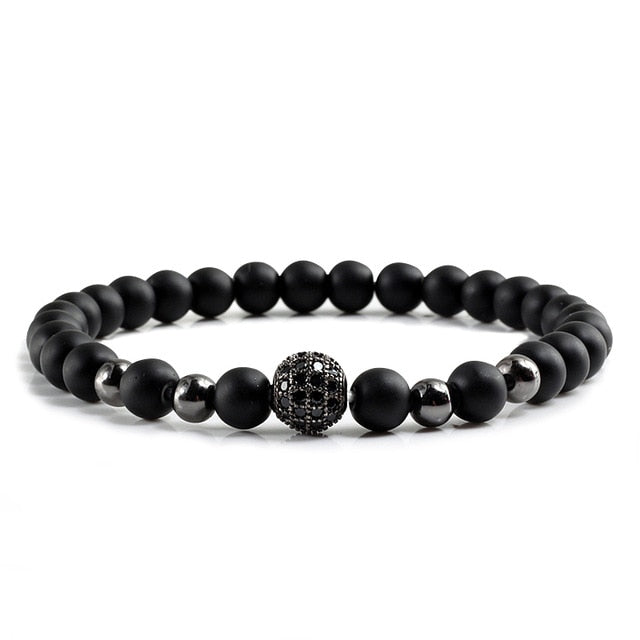 Crown Ball Hematite Cross Natural Stone Black Onyx Bracelets