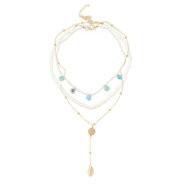 Beach Style Fashion Blue Glass Beaded Long Necklaces