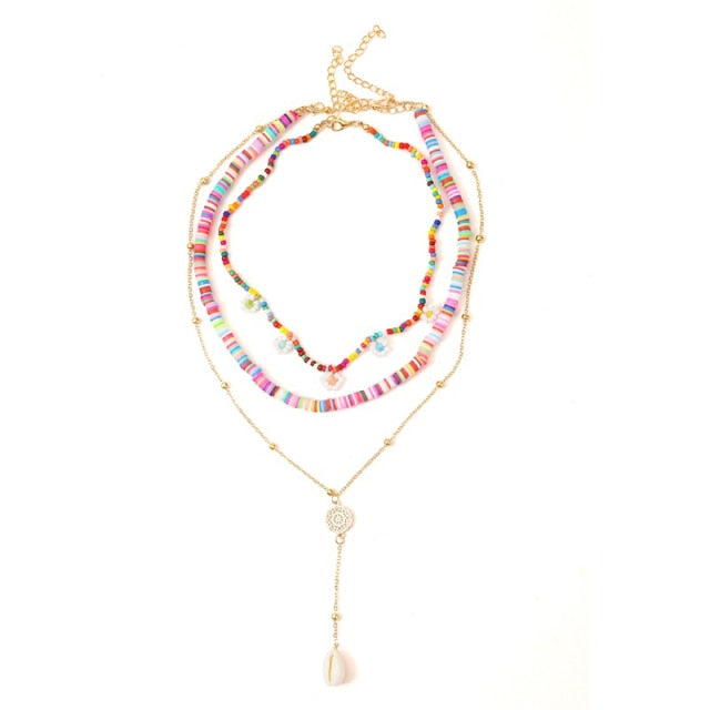 Beach Style Fashion Blue Glass Beaded Long Necklaces