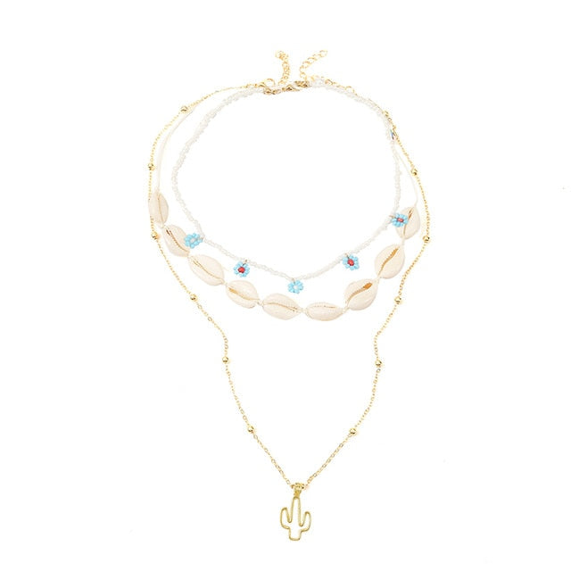 Beach Style Fashion Blue Glass Beaded Long Necklaces