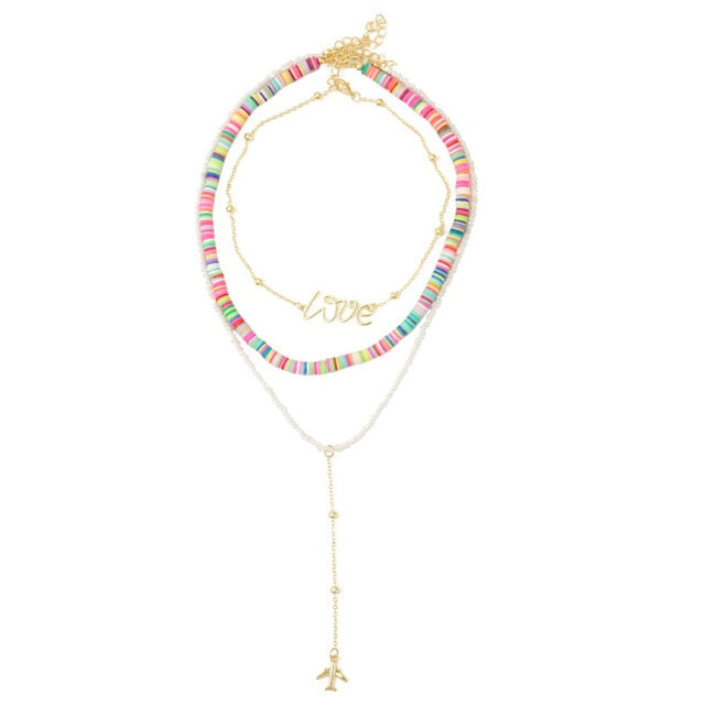 Beach Style Fashion Blue Glass Beaded Long Necklaces