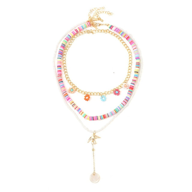 Beach Style Fashion Blue Glass Beaded Long Necklaces