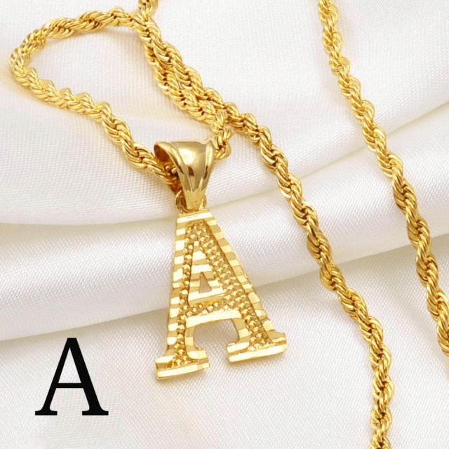 A-Z Letters Necklaces Women Men Gold Color Initial Pendant
