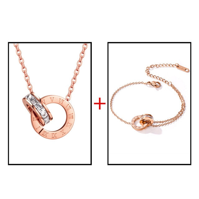 Luxury Elegant Roman Numeral Crystal Necklace Earrings Set