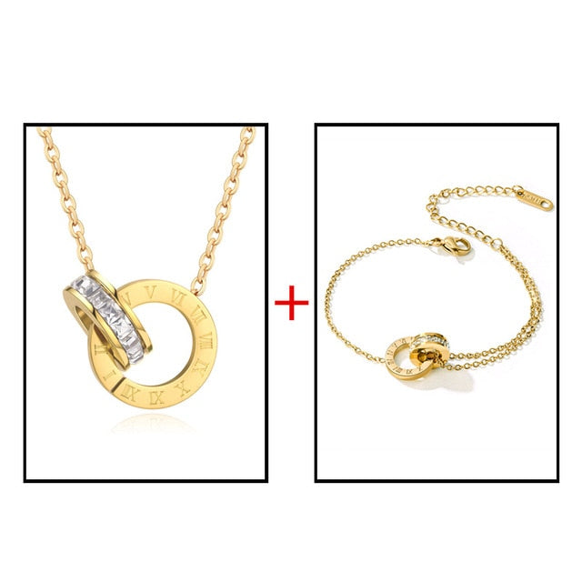 Luxury Elegant Roman Numeral Crystal Necklace Earrings Set