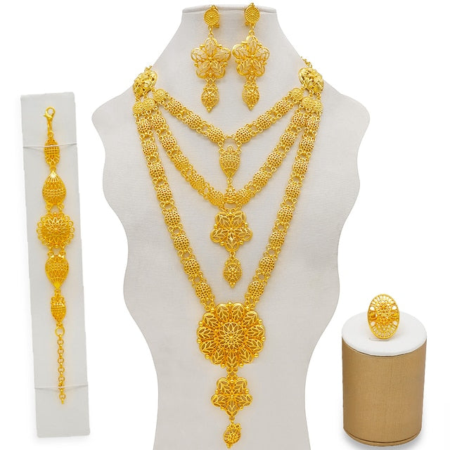 24K Jewelery Gold Necklace & Earring Set