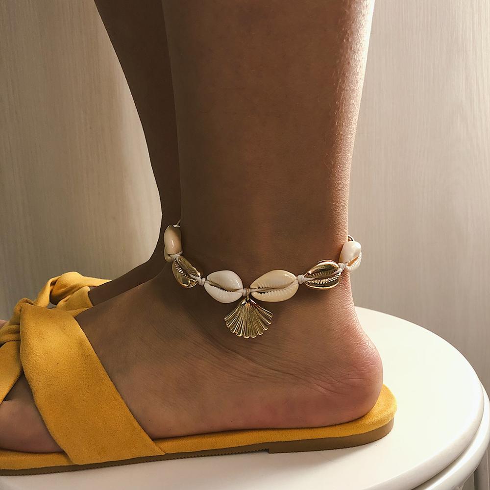 Bohemian Shell Anklets for Women Handmade Leather Woven