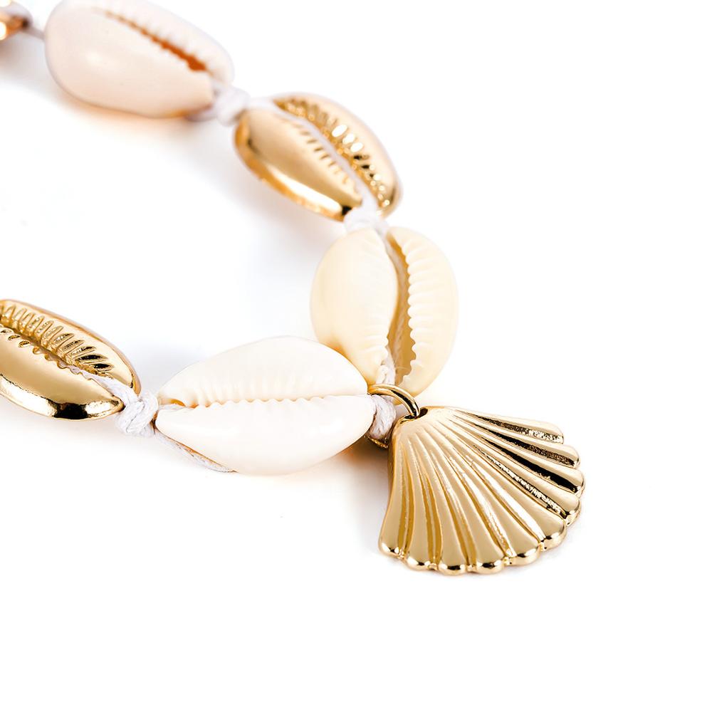 Bohemian Shell Anklets for Women Handmade Leather Woven