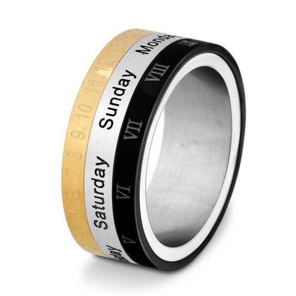 Anillos giratorios con letras y números del calendario mensual de moda