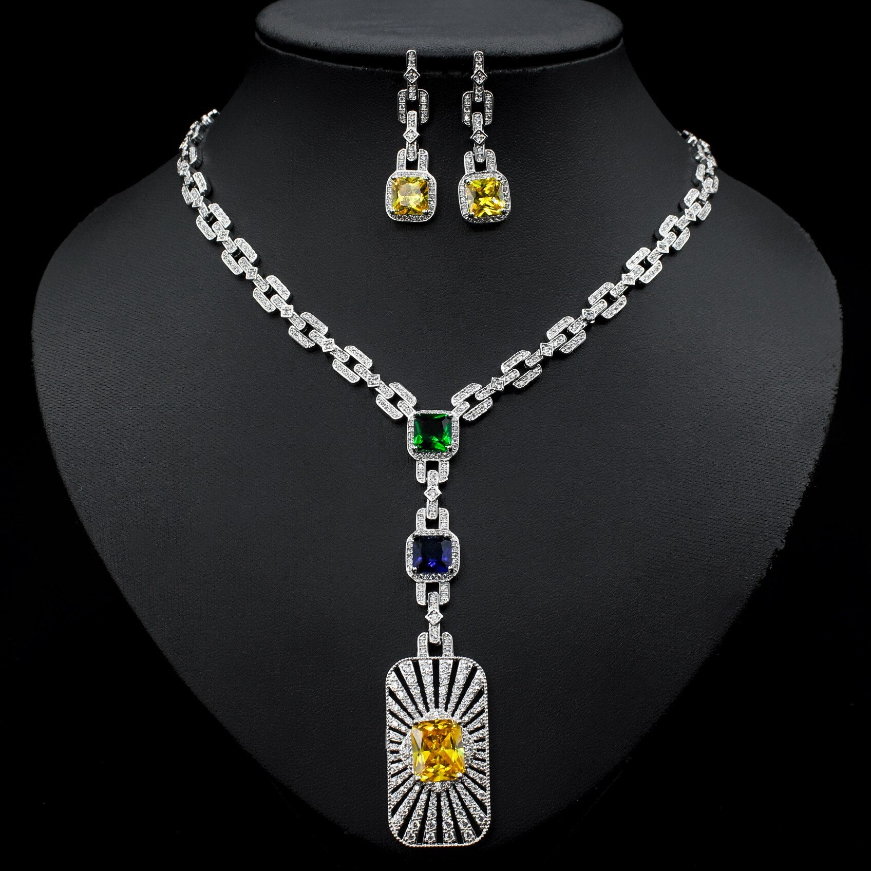 2PCS Multicolor Necklace Earring Jewelry Set
