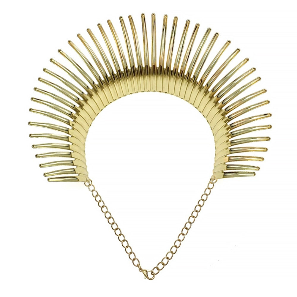 Gold Color Metal Big Exaggerated Torque Choker Necklace Earrings Set