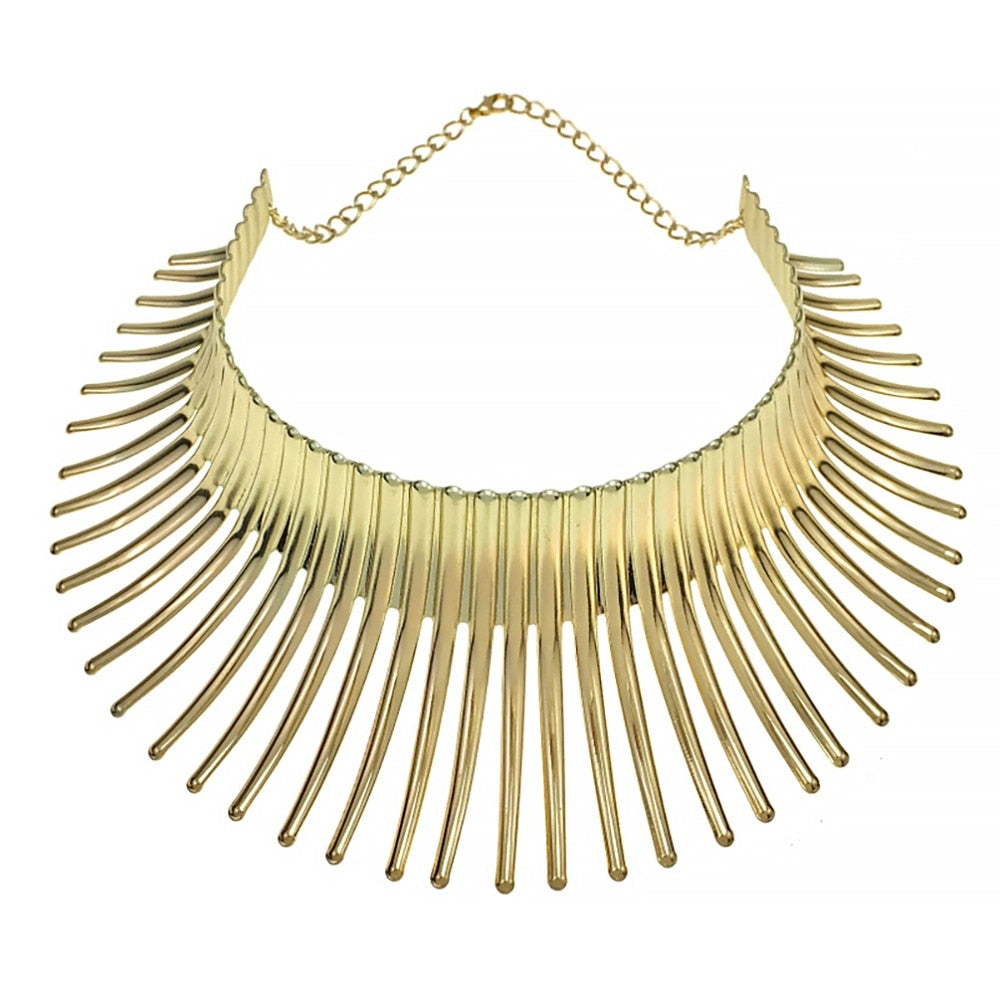 Gold Color Metal Big Exaggerated Torque Choker Necklace Earrings Set