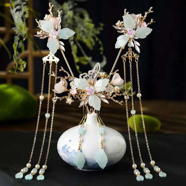 Conjuntos de joyas para el cabello con borlas, horquillas y tenedores para el cabello de Hanfu para niñas
