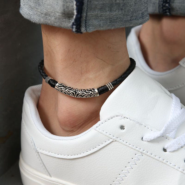 Pulsera de tobillo de cuerda de cuero para parejas, para hombres y mujeres