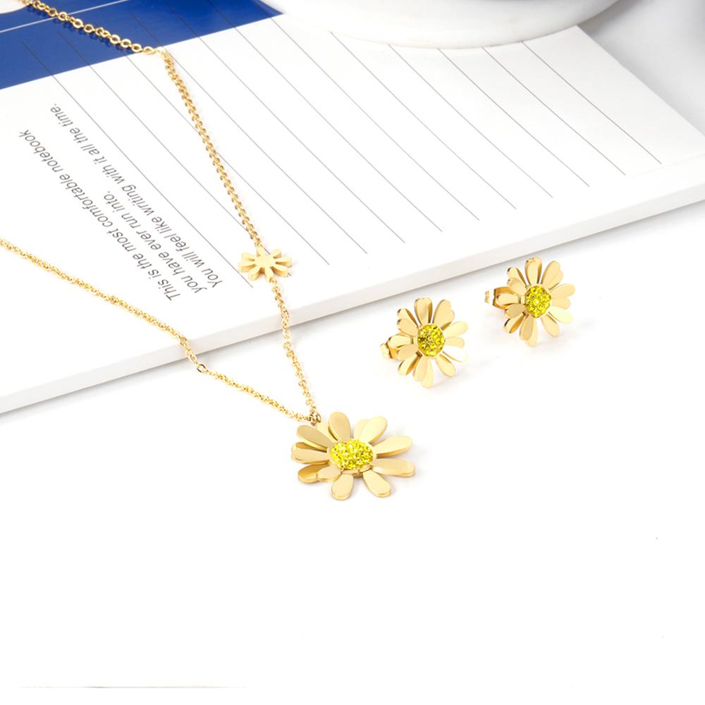 Kid Jewelry For Girls Gold Color Flower Necklace Sets